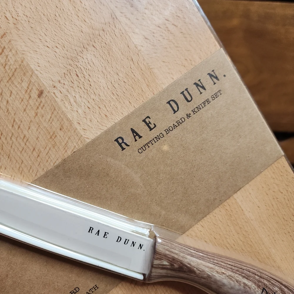 New Rae Dunn Cutting Board And Utility Cream Knife Faux Wood Handle - Picture 3 of 10